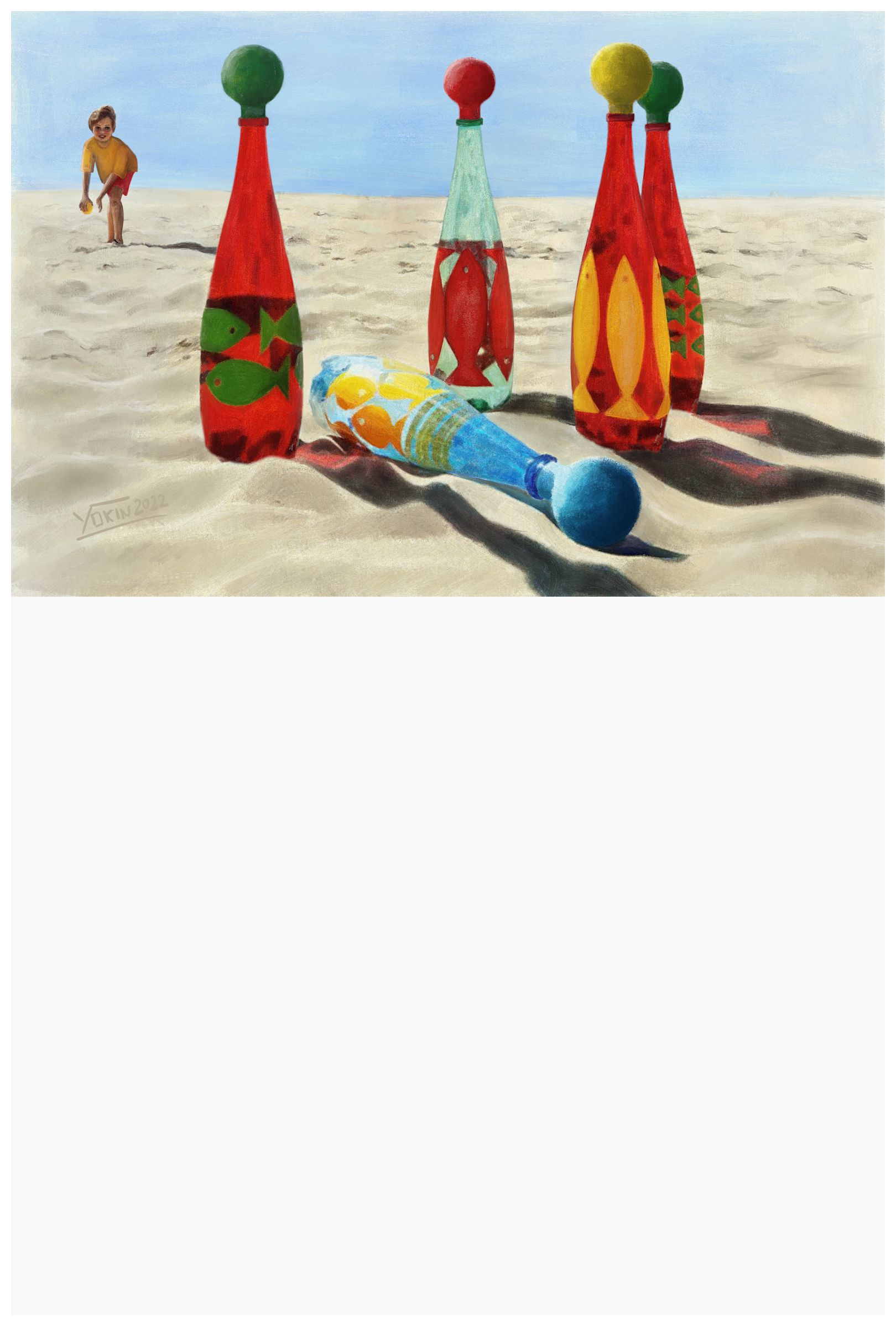 PLAYING ON THE BEACH - Painting by Yokin.